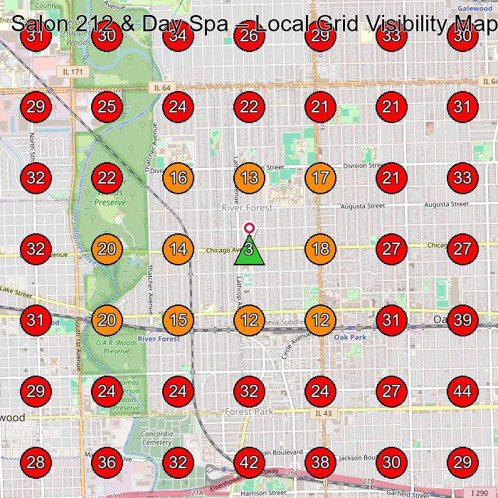 Salon 212 & Day Spa GeoGrid visibility map for Day Care Center in Western Springs